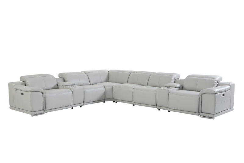 Homeroots Light Gray Italian Leather Power Recline Corner Sectional - Living Room Express