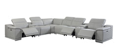 Homeroots Light Gray Italian Leather Power Recline Corner Sectional - Living Room Express