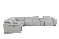 Homeroots Light Gray Italian Leather Power Recline Corner Sectional - Living Room Express