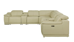 Homeroots Beige Italian Leather Power Recline Eight Piece Corner Sectional - Living Room Express