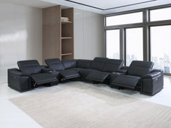 Homeroots Black Italian Leather Power Recline Eight Piece Corner Sectional - Living Room Express