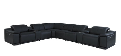 Homeroots Black Italian Leather Power Recline Eight Piece Corner Sectional - Living Room Express