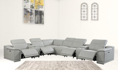 Homeroots Light Gray Italian Leather Power Recline Corner Sectional - Living Room Express