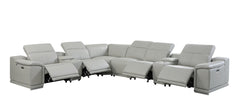 Homeroots Light Gray Italian Leather Power Recline Corner Sectional - Living Room Express