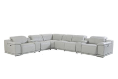 Homeroots Light Gray Italian Leather Power Recline Corner Sectional - Living Room Express