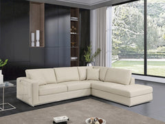 Homeroots Beige Deco Tufted Italian Leather Two Piece Corner Sectional - Living Room Express