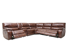 Homeroots Brown Faux Leather Reclining Curved Six Piece Corner Sectional - Living Room Express