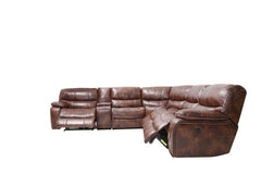 Homeroots Brown Faux Leather Reclining Curved Six Piece Corner Sectional - Living Room Express