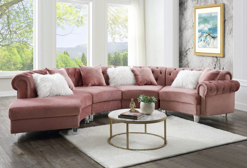 Homeroots Pink Velvet Curved Four Piece Corner Sectional - Living Room Express