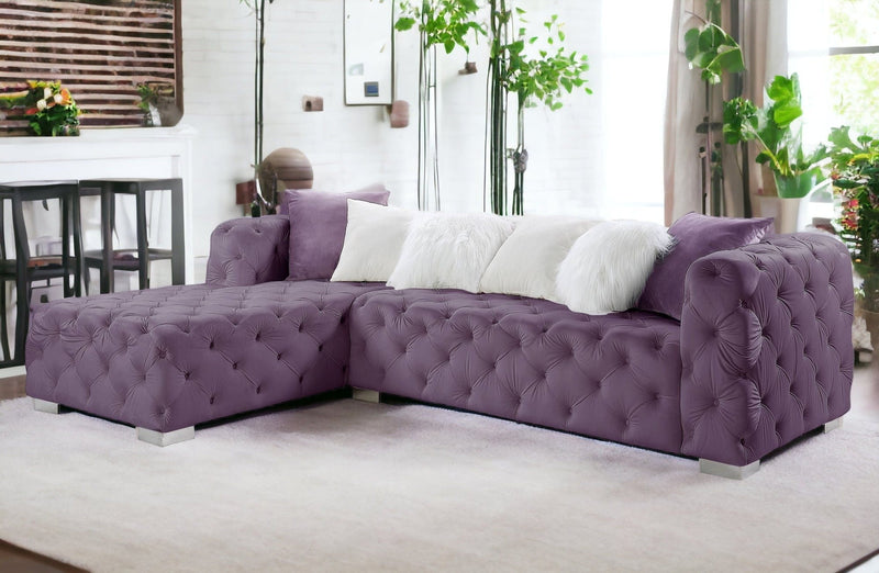 Homeroots Purple Velvet L Shaped Two Piece Seating Component - Living Room Express