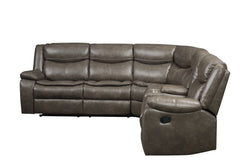 Homeroots Taupe Leather Match Reclining Curved Three Piece Corner Sectional - Living Room Express