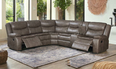 Homeroots Taupe Leather Match Reclining Curved Three Piece Corner Sectional - Living Room Express