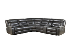 Homeroots Gray Leather Match Reclining Curved Six Piece Corner Sectional - Living Room Express