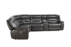 Homeroots Gray Leather Match Reclining Curved Six Piece Corner Sectional - Living Room Express