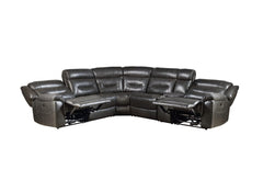 Homeroots Gray Leather Match Reclining Curved Six Piece Corner Sectional - Living Room Express