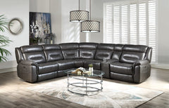 Homeroots Gray Leather Match Reclining Curved Six Piece Corner Sectional - Living Room Express