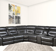 Homeroots Gray Leather Match Reclining Curved Six Piece Corner Sectional - Living Room Express