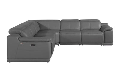 Homeroots Dark Slate Gray Italian Leather Modular Reclining Sectional - Living Room Express