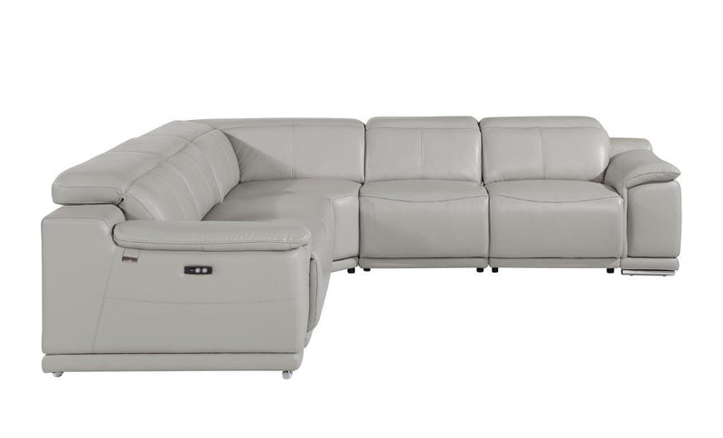 Homeroots Light Gray Italian Leather Modular Five Piece Reclining Sectional - Living Room Express