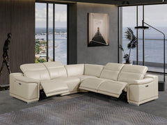 Homeroots Beige Italian Leather Modular Curved Five Piece Reclining Sectional - Living Room Express