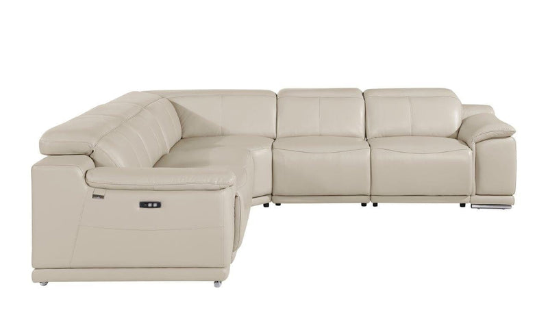 Homeroots Beige Italian Leather Modular Curved Five Piece Reclining Sectional - Living Room Express